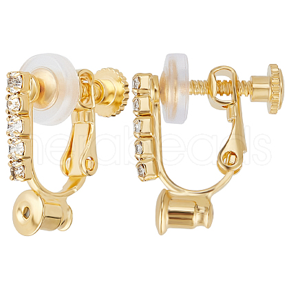 Beebeecraft 12Pcs Brass with Crystal Rhinestone Clip-on Earring Findings KK-BBC0010-60-1