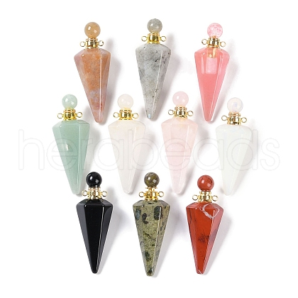 Natural & Synthetic Mixed Gemstone Faceted Cone Openable Perfume Bottle Big Pendants G-L524-18G-1
