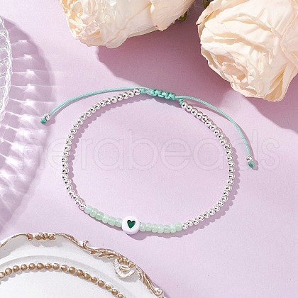 Brass Round Beads Braided Bead Bracelets for Women BJEW-JB11718-02-1