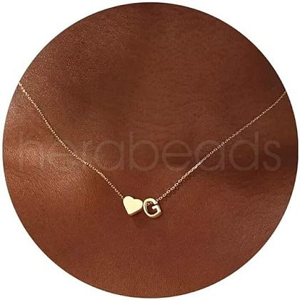 Simple Style Adjustable 316L Surgical Stainless Steel Heart and Initial Pendant Necklaces for Women WG95AEF-07-1