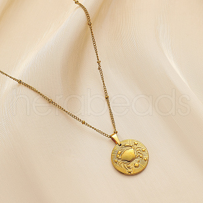 304 Stainless Steel Disc with Embossed Constellation Pendant Necklaces WG3413F-04-1