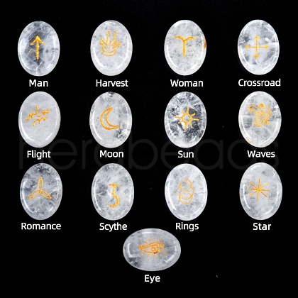 Oval Natural Quartz Crystal Rune Stones PW-WG63123-06-1