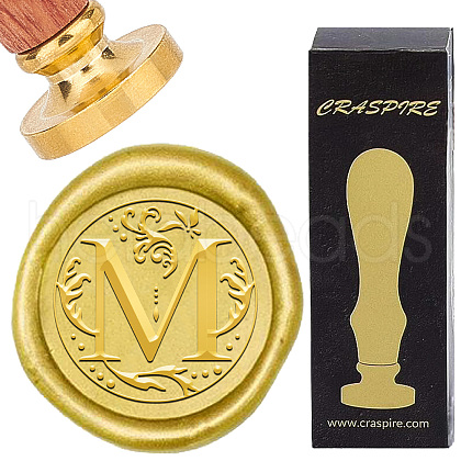 Brass Wax Seal Stamps with Wood Handle AJEW-WH0412-0246-1