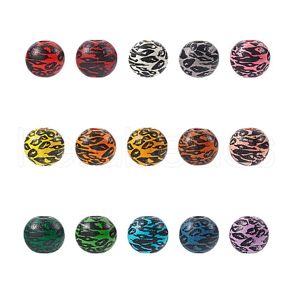 120Pcs 15 colors Painted Natural Wood Beads WOOD-TA0001-66-1