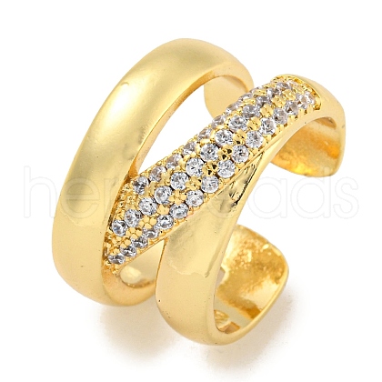 Rack Plating Brass Micro Pave Cubic Zirconia Open Cuff Ring RJEW-C082-01G-1