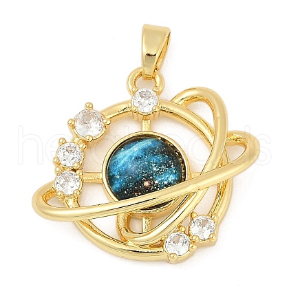 Brass Micro Pave Clear Cubic Zirconia with Glass Pendants KK-G524-01G-04-1