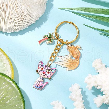 Alloy Acrylic Cat Goldfish Keychains KEYC-JKC01214-01-1