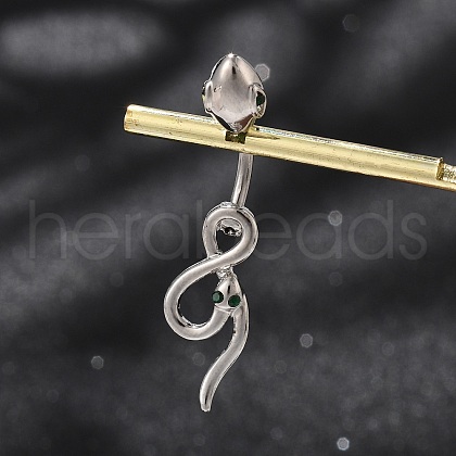 Alloy Rhinestone Snake Curved Barbell Belly Rings AJEW-R007-03P-03-1