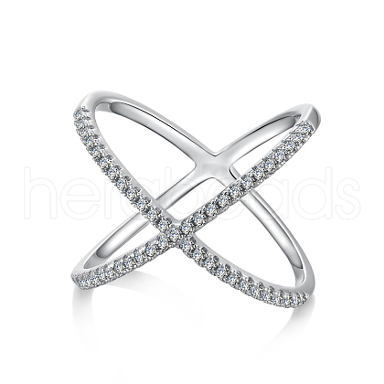 Rhodium Plated 925 Sterling Silver Micro Pave Clear Cubic Zirconia Finger Ring RJEW-F150-05B-P-1