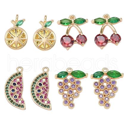 8Pcs 4 Style Real 18K Gold Plated Fruit Theme Brass Micro Pave Cubic Zirconia Pendants ZIRC-ZZ0001-06G-1