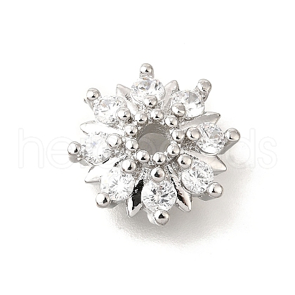 Flower Brass Clear Cubic Zirconia Bead Caps KK-V008-08A-P-1