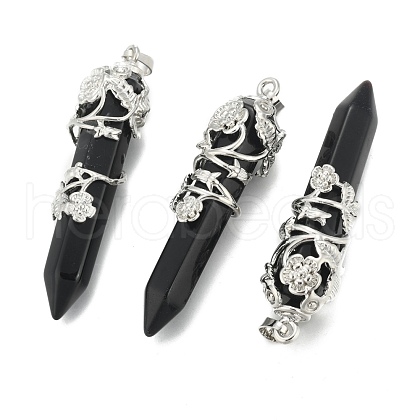 Natural Black Agate Pointed Pendants G-O164-02-P04-1
