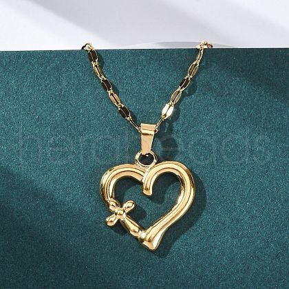 201 Stainless Steel Pendant Necklace for Women NJEW-F335-02G-02-1