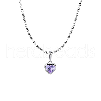 925 Sterling Silver Pave Cubic Zirconia Birthstone Heart Pendant Necklaces for Women EE9411-4-1