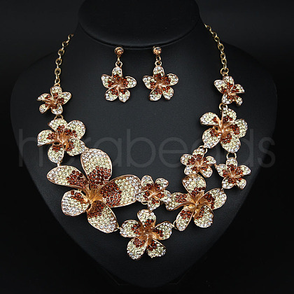 Flower Alloy Rhinestone Pendant Necklaces & Stud Dangle Earrings Sets FS-WGB2523-04-1