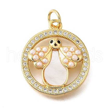 Brass Micro Pave Cubic Zirconia ABS Imitation Pearl Pendants KK-D328-05G-1