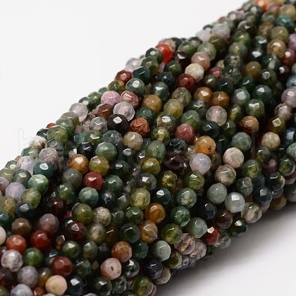 Faceted Natural Indian Agate Round Beads Strands G-E318A-4mm-01-1