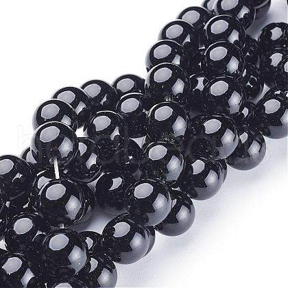Natural Black Onyx Round Beads Strands GSR12mmC097-1