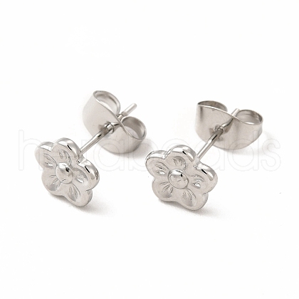 Non-Tarnish 304 Stainless Steel Flower Stud Earrings for Women EJEW-C004-07P-1