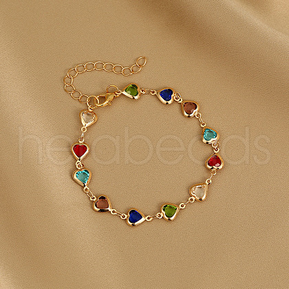 Brass Glass Link Chain Bracelets for Women WGAE243-01-1