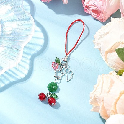 Glass Cherry Mobile Accessories HJEW-JM03017-1