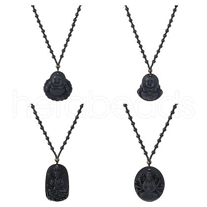 Olycraft 4Pcs 4 Styles Glass Pendant Necklaces NJEW-OC0001-04B-1