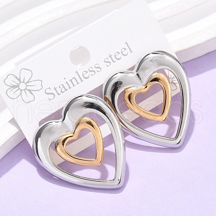 304 Stainless Steel Two Tone Heart Stud Earrings EJEW-C142-14PG-1