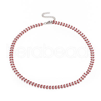 Enamel Wheat Link Chain Necklace NJEW-P220-02P-04-1