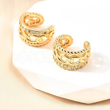 Brass Micro Pave Clear Cubic Zirconia Cuff Earrings EJEW-F370-17G-1