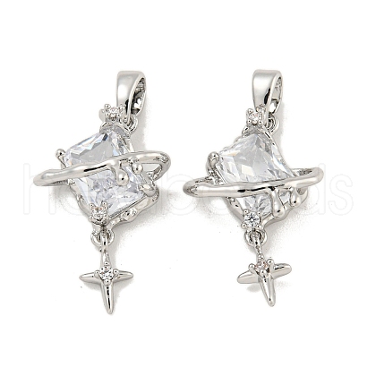 Brass Micro Pave Clear Cubic Zirconia Pendants KK-G490-01P-1