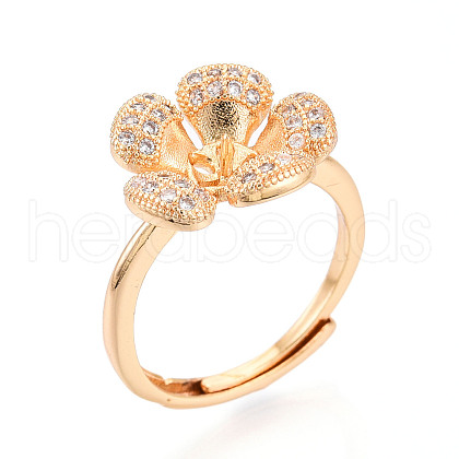 Flower Brass Micro Pave Clear Cubic Zirconia Adjustable Ring Settings KK-T076-25G-1