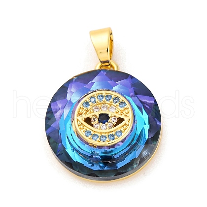 Brass Pendants with Cubic Zirconia and Glass KK-D536-21G-02-1