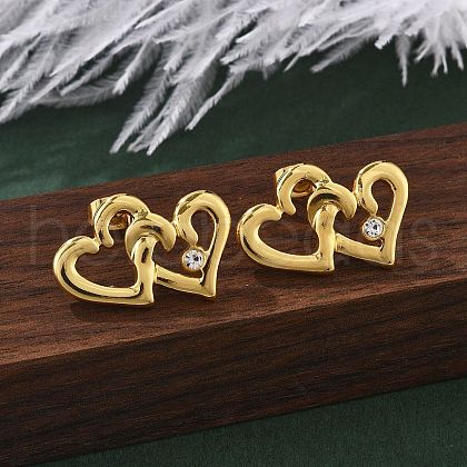 304 Stainless Steel Rhinestone Stud Earrings for Women EJEW-U052-01G-1