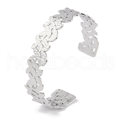 Non-Tarnish 304 Stainless Steel Flower Open Cuff Bangles for Women BJEW-C071-14P-1