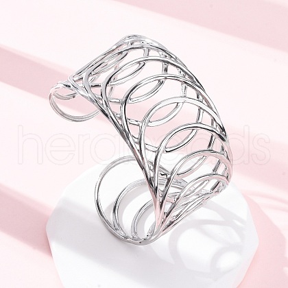 Europe and America Style 304 Stainless Steel Cuff Bangles for Women BJEW-D306-03P-1