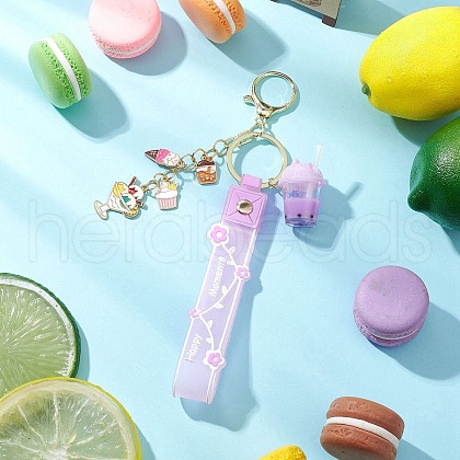 Alloy Enamel Pendants & Milk Tea Resin with Acrylic Cup Pendants Keychains KEYC-JKC01233-01-1