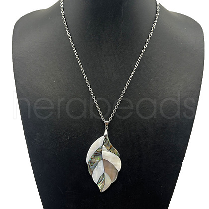 Alloy Pave Natural Abalone Shell White Shell Pendant Necklaces FH7410-1-1