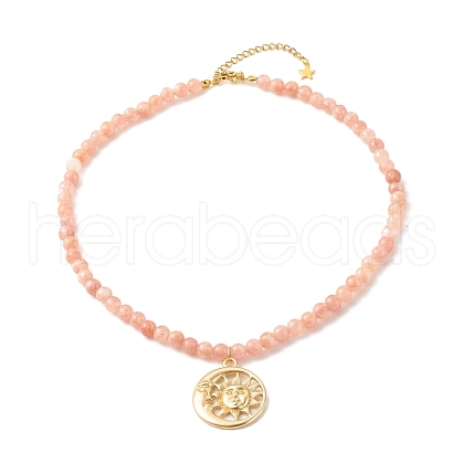 Sun and Moon Pendants Necklace with Natural Sunstone Beads NJEW-JN03805-1