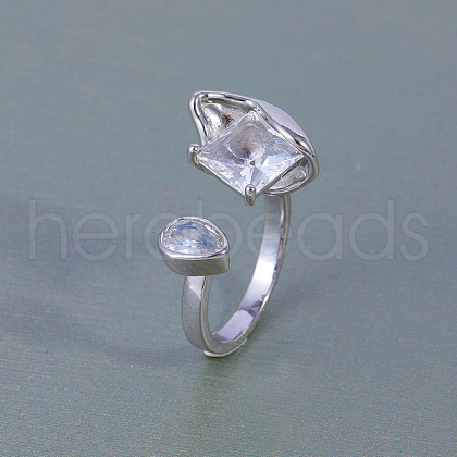Brass Micro Pave Clear Cubic Zirconia Cuff Rings for Women RM1321-1