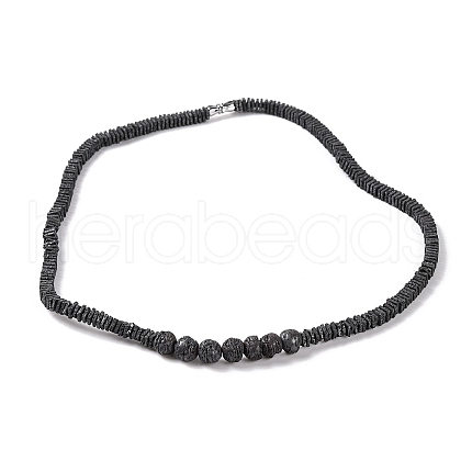 Square & Round Natural Lava Rock Beaded Necklaces NJEW-Q341-12-1