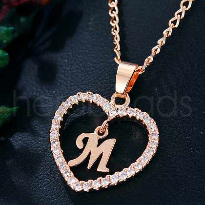 Alloy Crystal Rhinestone Heart with Initial Pendant Necklaces WGD4CFD-13-1