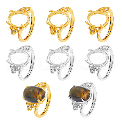 Unicraftale 8Pcs 2 Colors Rack Plating Oval Brass Micro Pave Cubic Zirconia Adjustable Ring Components KK-UN0003-41-1