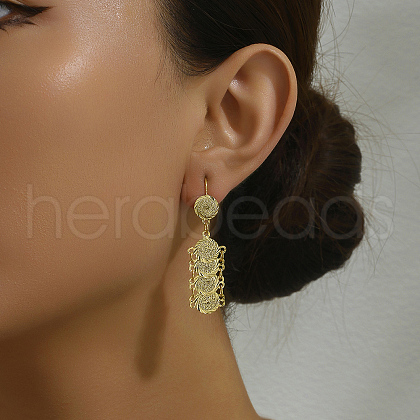 Elegant Vintage Brass Coin Flat Round Tassel Hoop Earrings NB9572-1