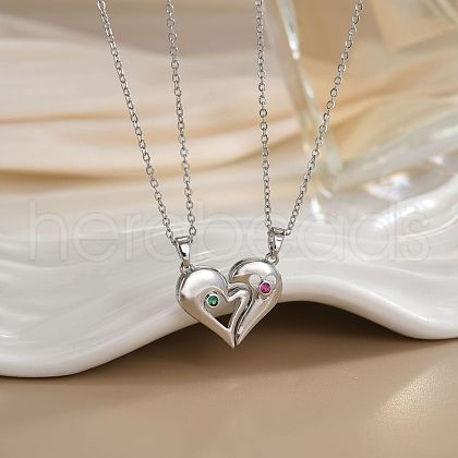 2Pcs Brass Micro Pave Cubic Zirconia Magnetic Pendant Necklaces with 304 Stainless Steel Cable Chain WG04DA7-03-1