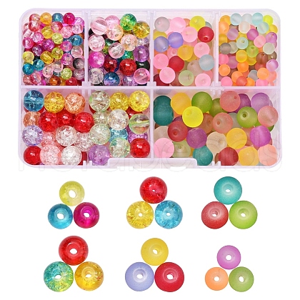 452Pcs 6 Style Transparent Crackle & Frosted Glass Beads CCG-YW0001-07-1
