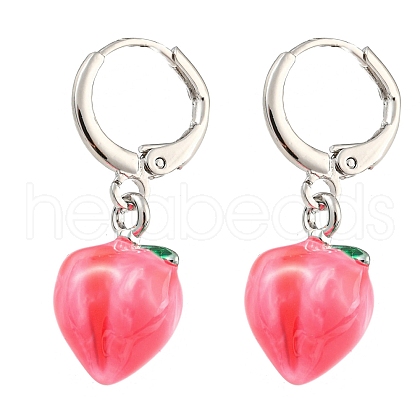 Fuchsia Peach Glass Dangle Leverback Earrings EJEW-P260-01P-1