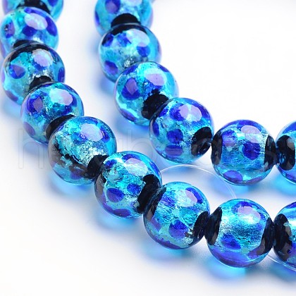 Glow in the Dark Luminous Style Handmade Silver Foil Glass Round Beads FOIL-I006-10mm-02-1