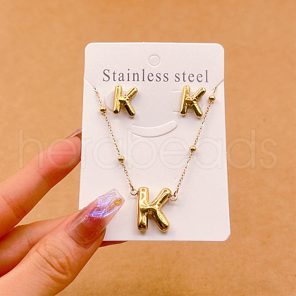 304 Stainless Steel Pendant Necklaces & Stud Earrings Sets FS-WGEB5F1-11-1