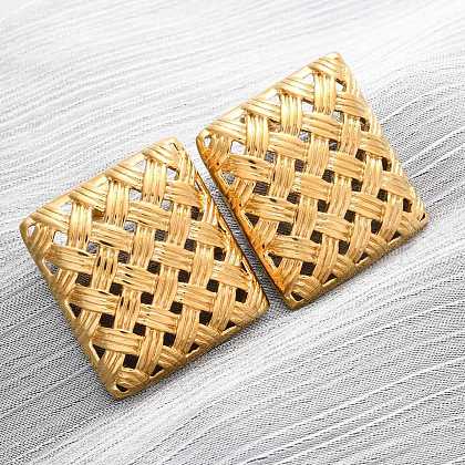 304 Stainless Steel Woven Stud Earrings EJEW-R027-04G-01-1