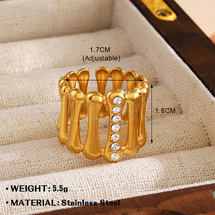 304 Stainless Steel with Crystal Rhinestone Adjustable Cuff Rings FS-WG8A0D7-03-1